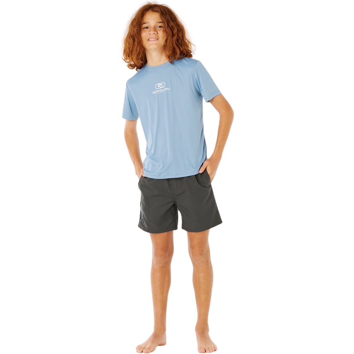 2026 Rip Curl Junior Icons Surflite UPF Short Sleeve Rash Tee 12ABRV - Faded Denim